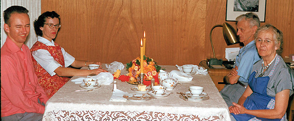 Lee, Helen, Dad (Matt S), Mom (Gertrude) family dinner 1956
